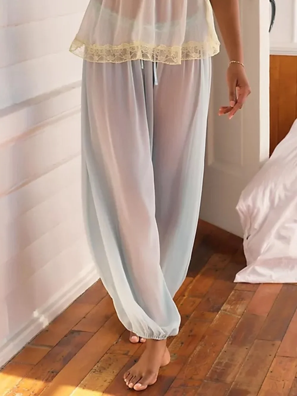 Anthropologie LyreBird Sheer Lace Trim Ballon Pants